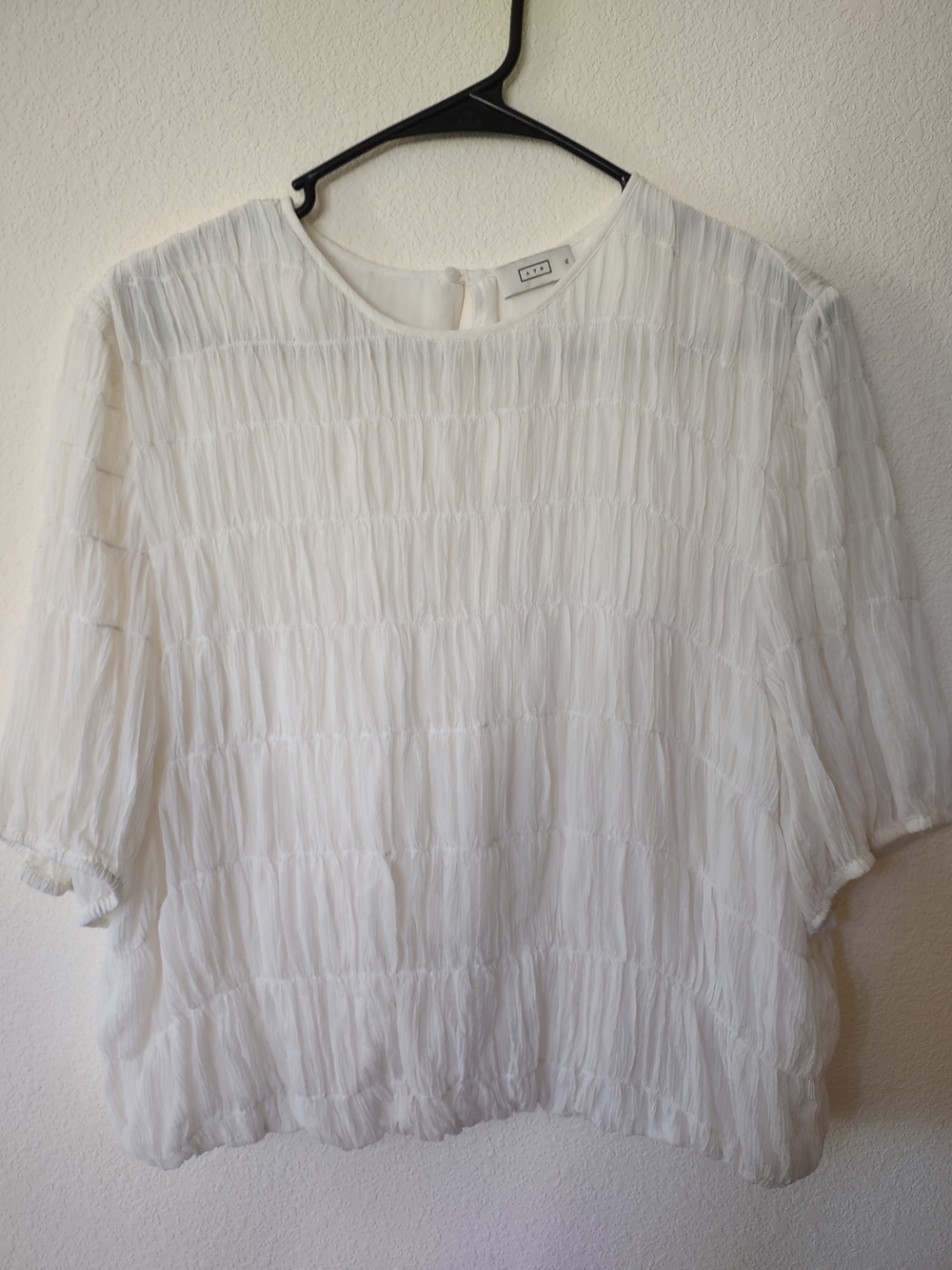 AYR White Smocked Short-Sleeve Blouse